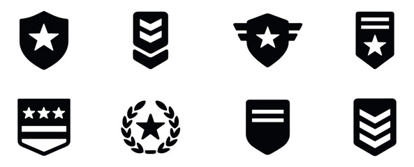 Military badge icon. Army, Military rank chevron icons set. Army Patch symbols. Vector Illustration. EPS 10