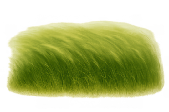 Green artificial fur texture with vibrant soft fibers, isolated on a transparent background