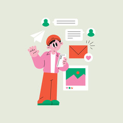 Man Interacting with Social Media and Digital Communication