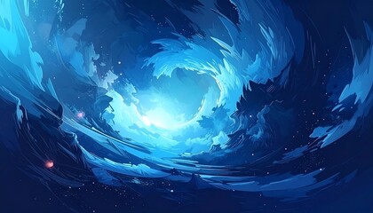 Blue swirling vortex of clouds/smoke effect with light emanating from the center, artistic illustration