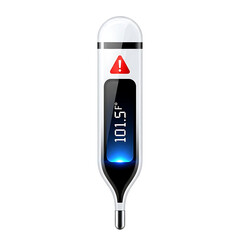 Thermometer with warning icon showing health alert.
