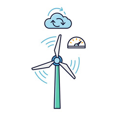 Wind turbine with cloud showing clean renewable energy.