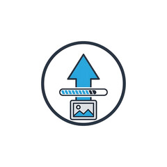 Upload symbol showing file transfer to cloud.