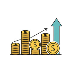 Stack of coins with arrow showing business growth.