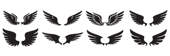 Angel Wings and Bird Feathers Vector Icon Set | Freedom, Heaven, Logo, and Fantasy Symbols