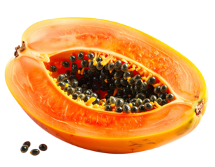 Vibrant tropical fruit, halved, revealing juicy flesh and seeds