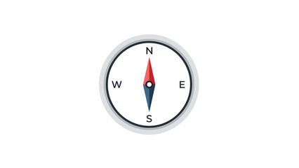 A compass with a red and blue needle points north on a white background