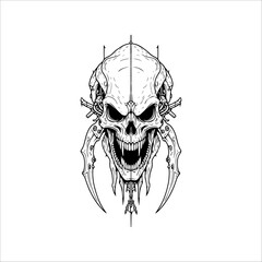 Skull hand drawn artwork for tshirt design