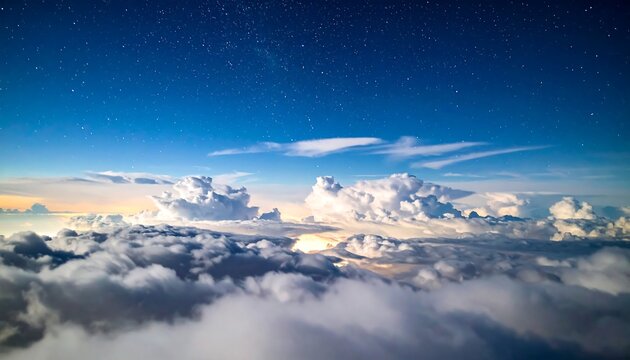 Cloudscape at night with bright horizon and starry sky - Powered by Adobe