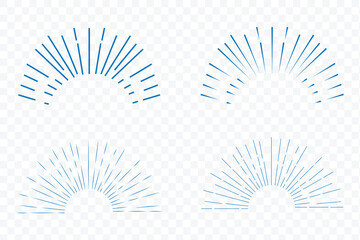 sunbursts icon set. Sun rays icon, shine and burst line vector illustration.