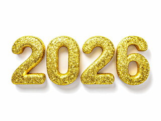 Shiny Gold Glitter Numbers 2026 Isolated on a White Background for New Year Celebration