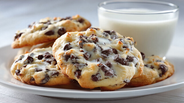 Indulge in warm chocolate chip cookies with a refreshing glass of milk a delightful treat for any occasion