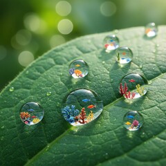 water droplets on green leaves