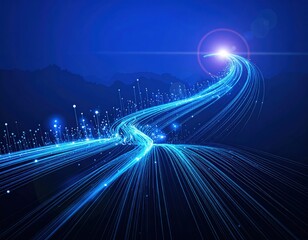 Abstract Digital Data Flowing Through a Connected Network with Human Silhouette