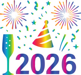 New year 2026 celebration with fireworks isolated on white background, Vector