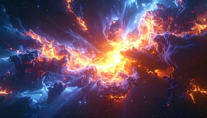 Fototapeta premium Celestial radiance A vibrant nebula of swirling orange and blue gases illuminated by unseen stars