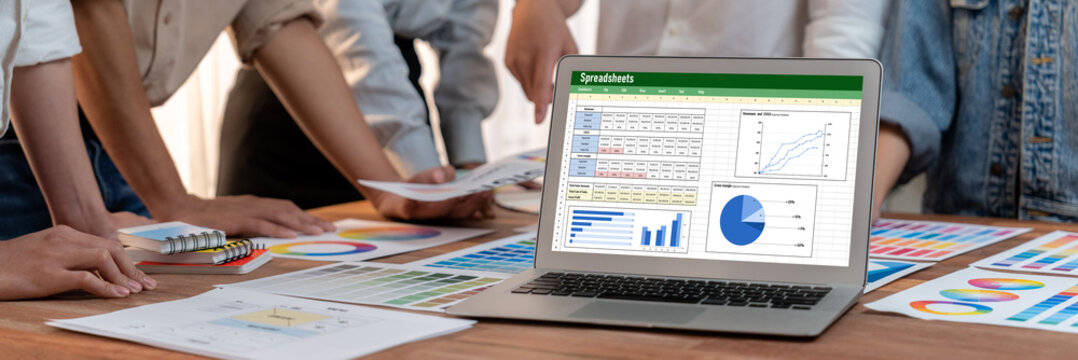 Spreadsheet document information financial startup concept. data and graphs in spreadsheet documents for online analysis project dashboard accounting digital brisk