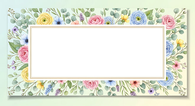 Watercolor floral frame for text and design