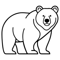 A bear illustration in a clean, simple black and white outline style. A minimalist drawing of a large forest animal, ideal for icons or nature graphics.