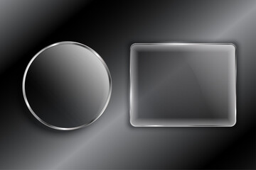 Transparent Glass Circle and Rectangle Shapes on Dark Background