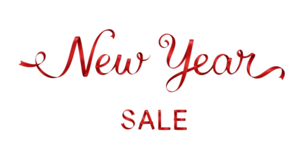 Sparkling red ribbon text new year sale announcement isolated on transparent background