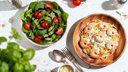 ShrimpPastaAndSaladMeal