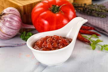 Salsa dip with chili and tomato