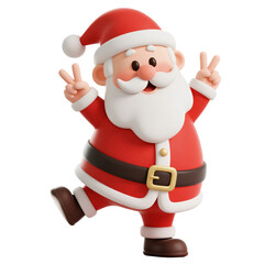 Obraz premium Jolly Santa in Cheer: A cheerful and iconic Santa Claus figure joyfully extends two fingers, radiating the spirit of giving and festive cheer.