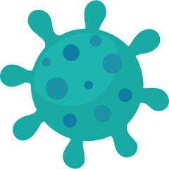 Turquoise Microbe with Dark Blue Spots and Spiky Appendages Isolated on Transparent Background Simple Flat Illustration
