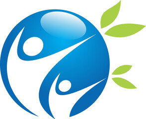 people health ecology vector logo on vector illustration of a green leaf