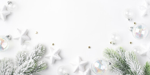 Festive Christmas ornaments on a white background.