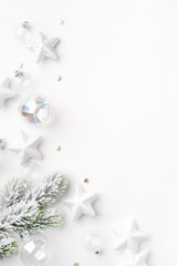 Festive Christmas ornaments on a white background.