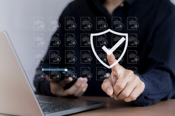 Digital document checklist on screen, productivity concept and business technology, document accuracy management and online survey completion, enterprise business technology.