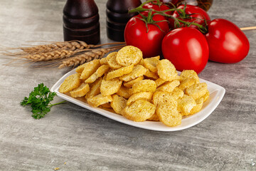 Crunchy croutons heap - roasted bread
