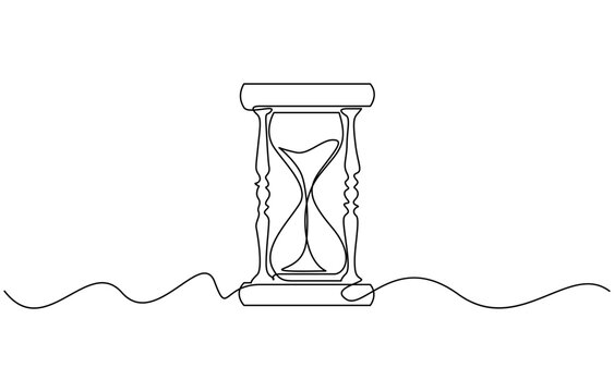 Sand hourglass continuous one line drawing illustration, Isolated on transparent background
