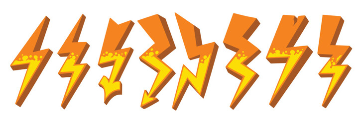 Hand drawn lightning color vector set illustration