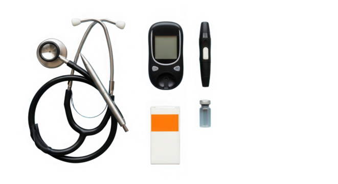 Medical instruments and diabetes supplies isolated on transparent background - Powered by Adobe