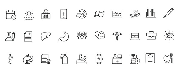 Healthcare, Medical and Medicine related editable line icon set. modern icon illustration collection.