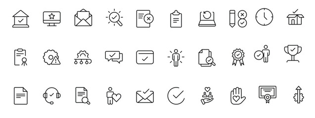 Quality Control line icon set. Included the icons as inspect, QA, qualify, quality control, check, verify, and more.