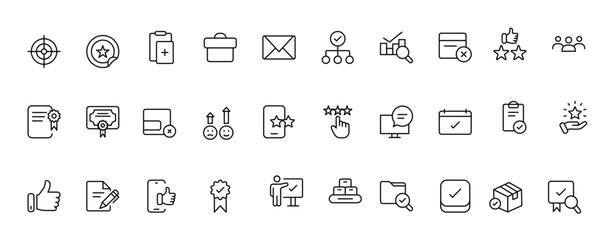 Quality Control line icon set. Included the icons as inspect, QA, qualify, quality control, check, verify, and more.