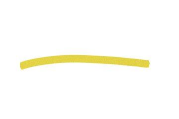 Minimal hand‑drawn yellow brush stroke with slight curve and rounded ends, isolated on transparent background. Simple artistic paint line element for highlights, underlines, decoration and creative de