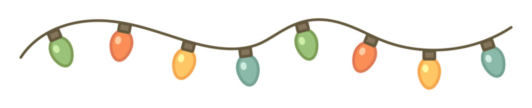 Colorful pastel Christmas string lights hanging in a curved line