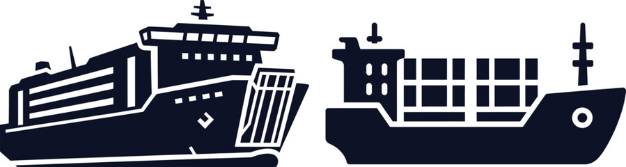 Obraz premium Ferry and Container Ship Icons on White Background cargo transport