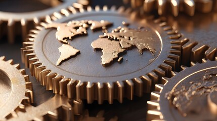Interlocked Gears with Engraved Continents