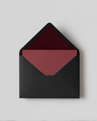 black envelope with red card on white background
