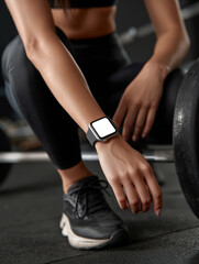 Fototapeta premium Stylish woman wearing a watch while preparing for a workout session