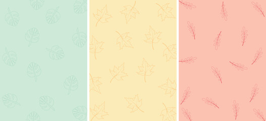 Elegant botanical leaf pattern seamless background design set for decoration art