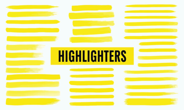Yellow Highlighter Brush Strokes Set for Text Emphasis and Graphic Design