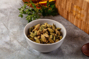 Green dry cardamom heap spices aroma