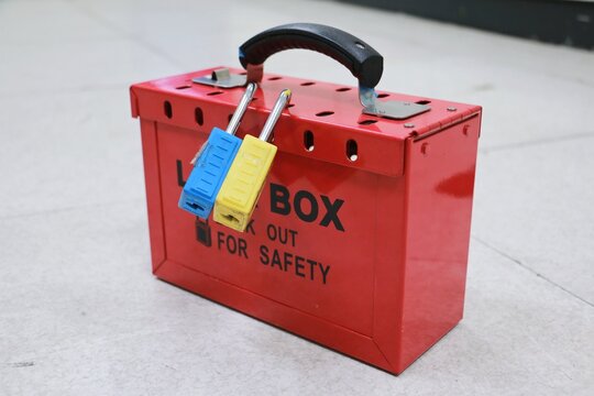 Lock box and switch gear room background ,Lockout Tagout , Electrical safety system.Key lock switch or circuit breaker for safety protect.in electric room